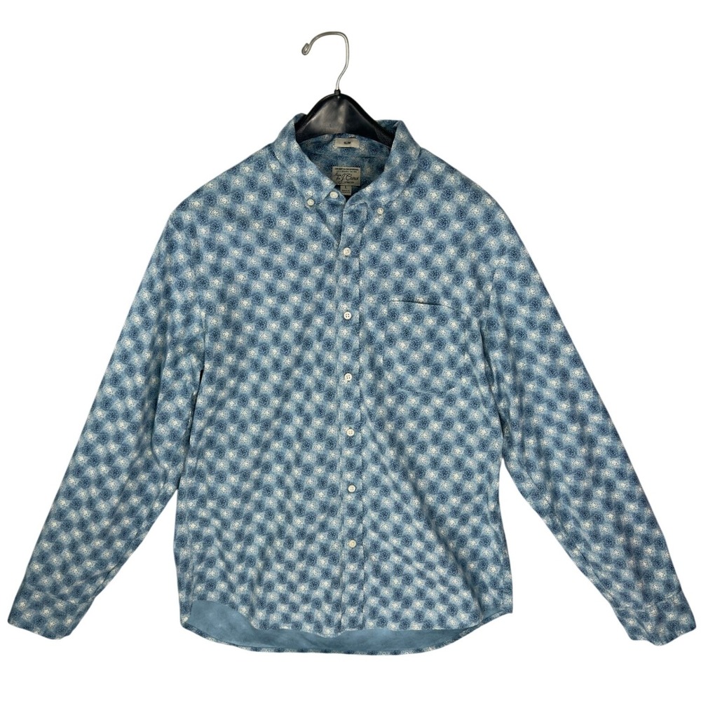 J. Crew Mens Secret Wash Slim Fit Organic Cotton Stretch Shirt Blue‎ Sunburst L